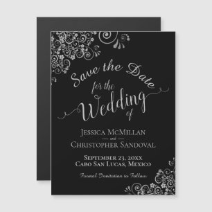 Fancy Silver on Black Wedding Save the Date Magnet