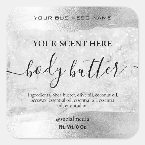 Fancy Silver On Glitter Marble Body Butter Labels