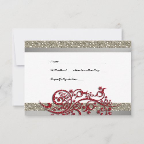 Fancy Silver Red Glitter Snowflakes RSVP