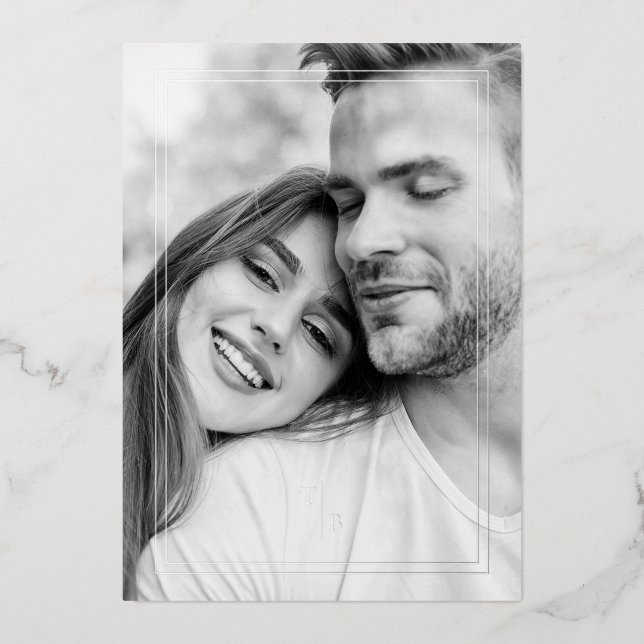 Fancy Simple Chic Initials  Modern Photo Couple Foil Invitation (Front)