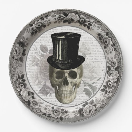 Fancy Skull in a Top Hat Vintage Halloween Paper P Paper Plates