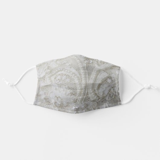 fancy sophisticated sequins pearl white lace adult cloth face mask (Front, Unfolded)