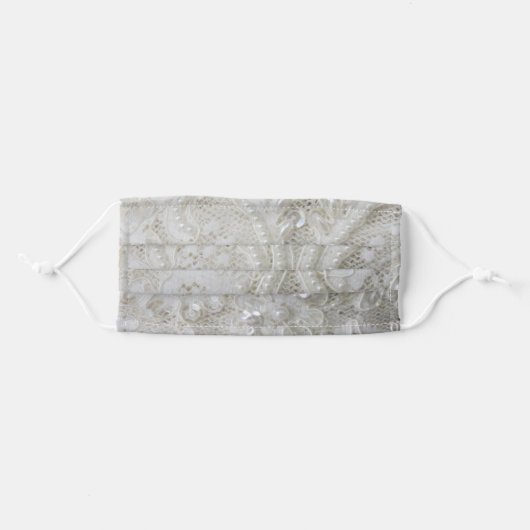 fancy sophisticated sequins pearl white lace adult cloth face mask (Front, Folded)