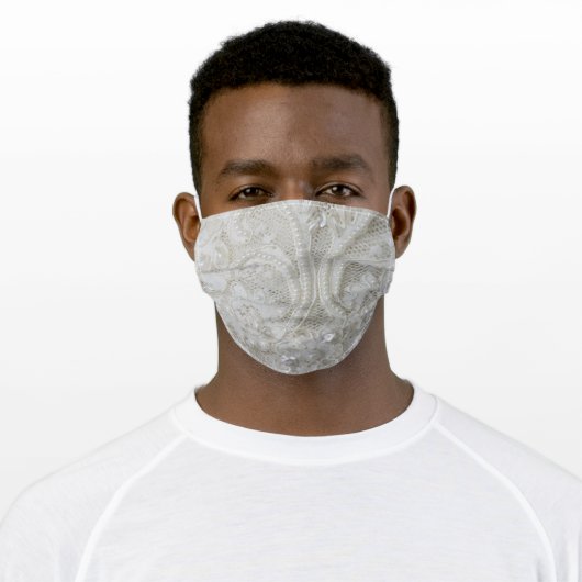 fancy sophisticated sequins pearl white lace adult cloth face mask (Worn)