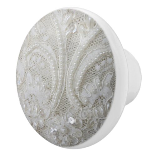 fancy sophisticated sequins pearl white lace ceramic knob