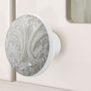 fancy sophisticated sequins pearl white lace ceramic knob