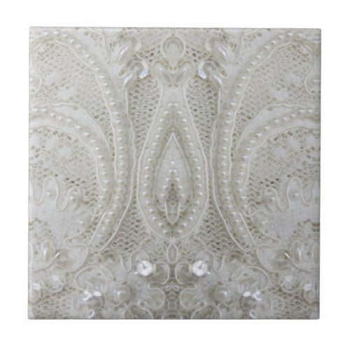 fancy sophisticated sequins pearl white lace ceramic tile