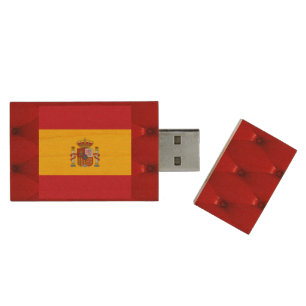 Fancy Spain Flag on red velvet background Wood Flash Drive