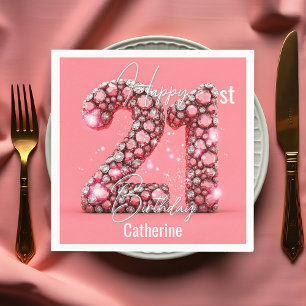Fancy Sparkling Diamond-Encrusted 21st Birthday Napkins