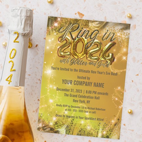 Fancy Sparkling Gold New Years Eve Corporate Bash Invitation