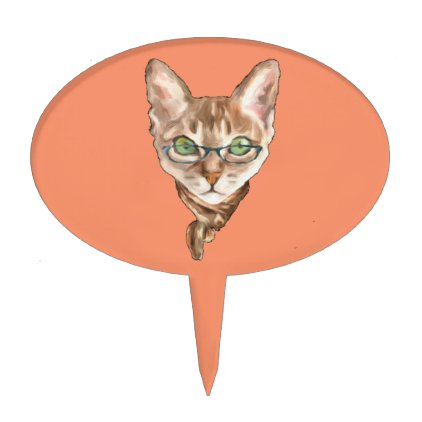 Fancy Sphynx Cat Lovers Decor Glasses Scarf Kitten Cake Topper