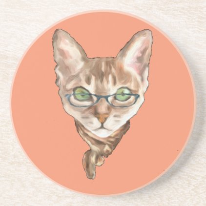 Fancy Sphynx Cat Lovers Decor Glasses Scarf Kitten Drink Coaster