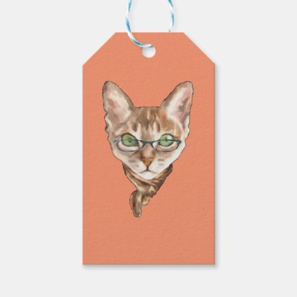 Fancy Sphynx Cat Lovers Decor Glasses Scarf Kitten Gift Tags