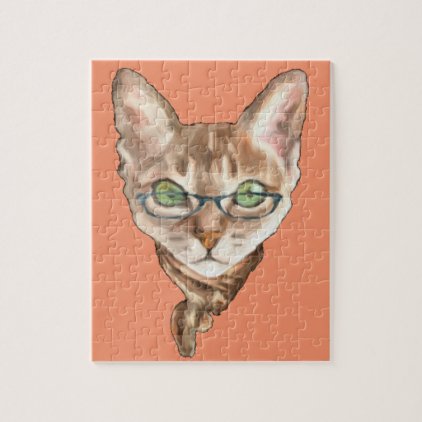 Fancy Sphynx Cat Lovers Decor Glasses Scarf Kitten Jigsaw Puzzle