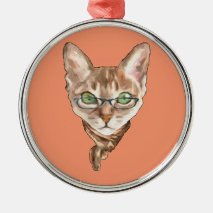 Fancy Sphynx Cat Lovers Decor Glasses Scarf Kitten Metal Ornament