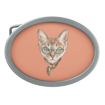 Fancy Sphynx Cat Lovers Decor Glasses Scarf Kitten Oval Belt Buckle