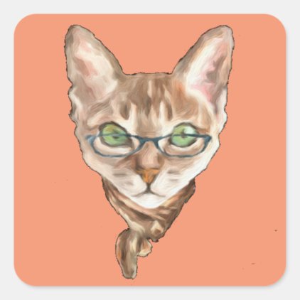 Fancy Sphynx Cat Lovers Decor Glasses Scarf Kitten Square Sticker