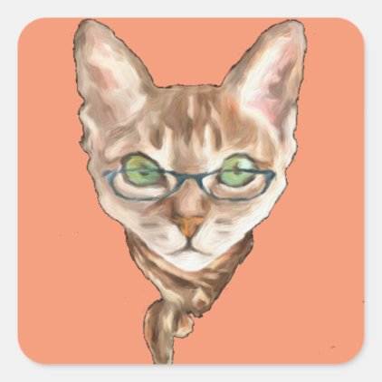 Fancy Sphynx Cat Lovers Decor Glasses Scarf Kitten Square Sticker