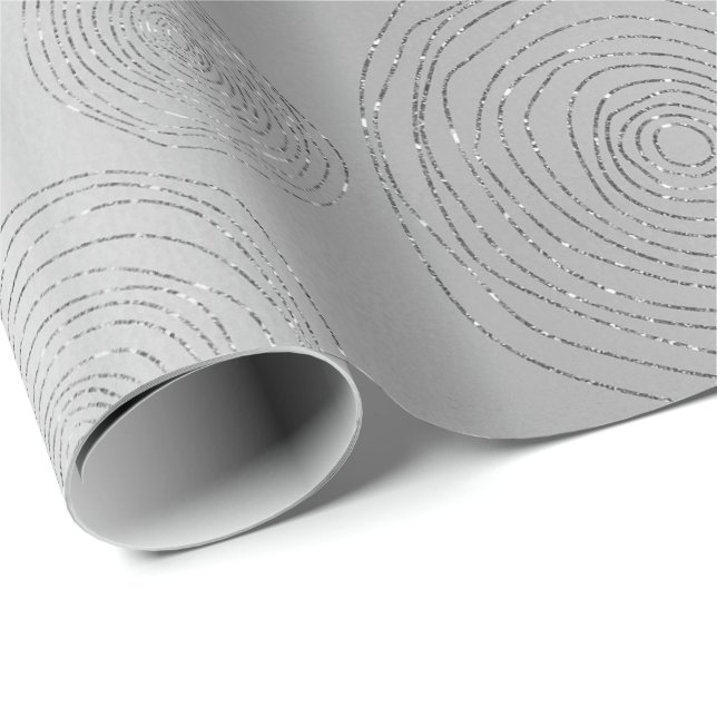 Fancy Spirale .Circles Gray Monochromatic Silver Wrapping Paper (Roll Corner)