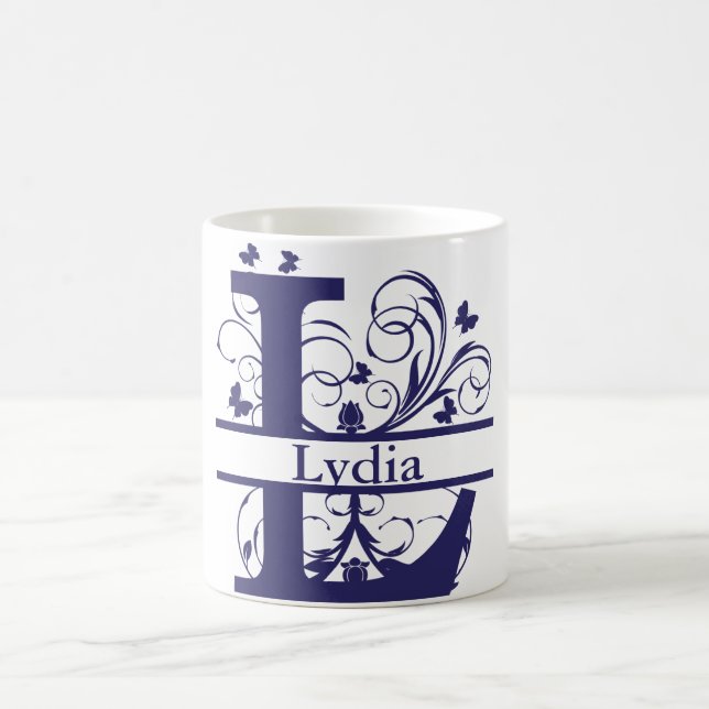 Fancy Split Monogram Letter "L" Customizable Coffee Mug (Center)