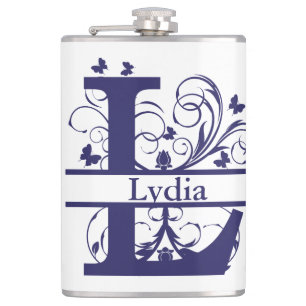 Fancy Split Monogram Letter "L" Customizable Flask