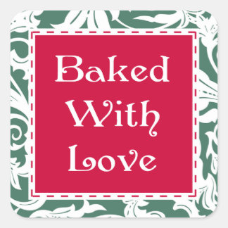 Fancy Square Baked With Love Christmas Stickers