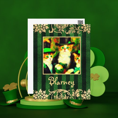 Fancy St Patricks Day Cats Blarney with Stripes Postcard