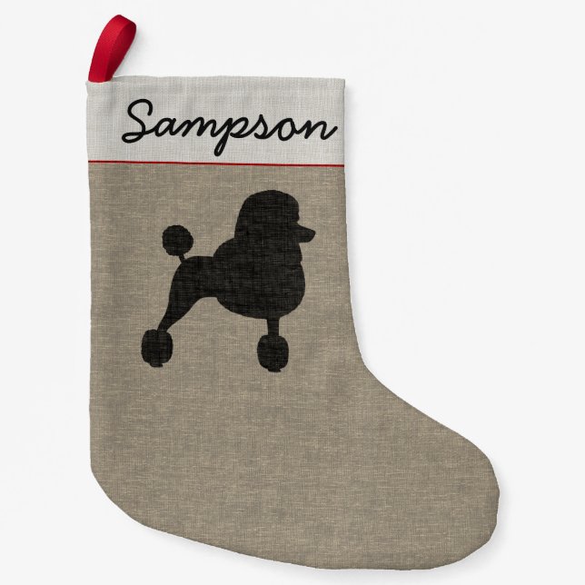 Fancy Standard Poodle Dog Silhouette Holiday Xmas Small Christmas Stocking (Front)