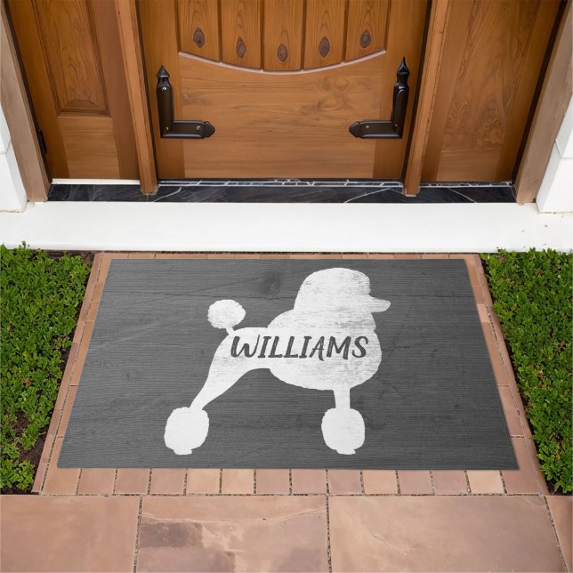 Fancy Standard Poodle White Dog Silhouette Rustic Doormat (Outdoor)