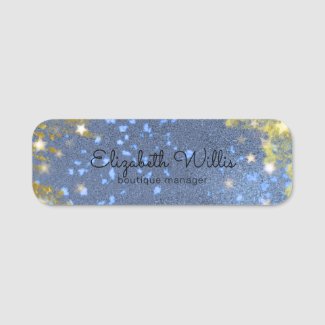 Fancy Starry Glittery Blue And Gold Professional Name Tag