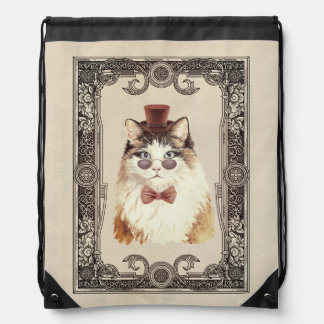 Fancy Steampunk Cat Portrait Drawstring Bag
