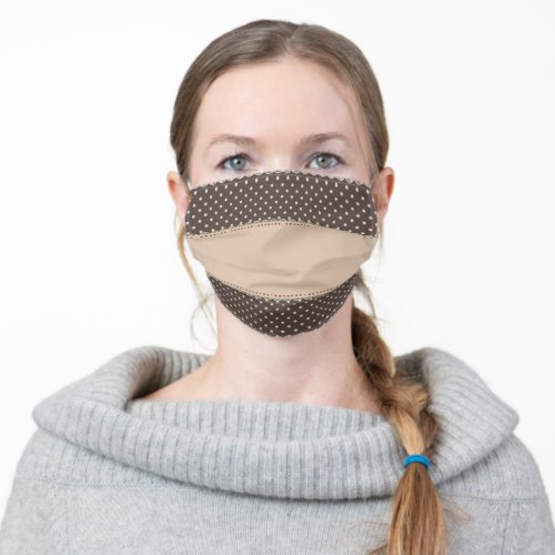 Fancy Stripe Beige and Dark Brown Retro Polka Dot Adult Cloth Face Mask