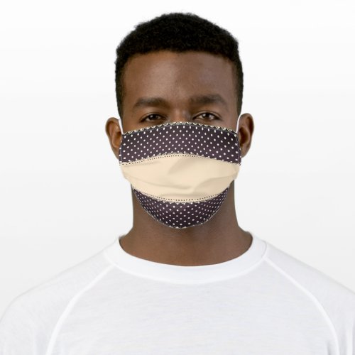 Fancy Stripe Light Beige and Brown Retro Polka Dot Adult Cloth Face Mask