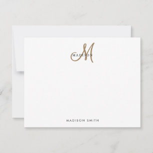 Fancy Stylish Black and Gold Monogram Script Note Card