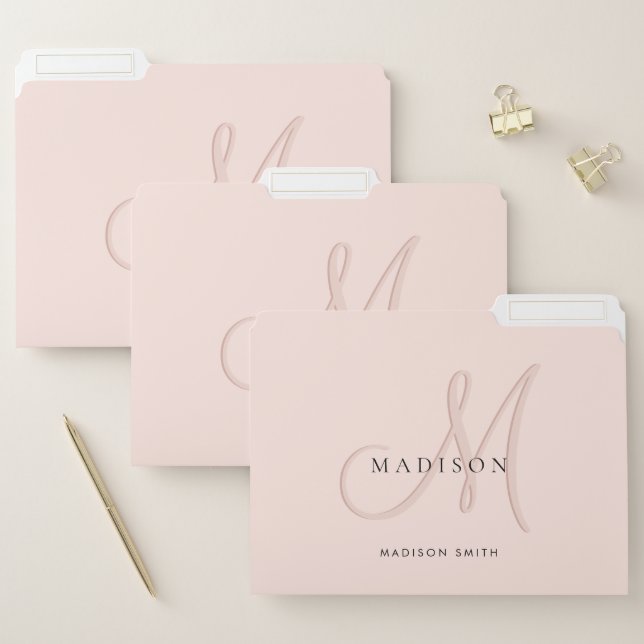 Fancy Stylish Blush Pink Shadow Monogram File Folder (Set)