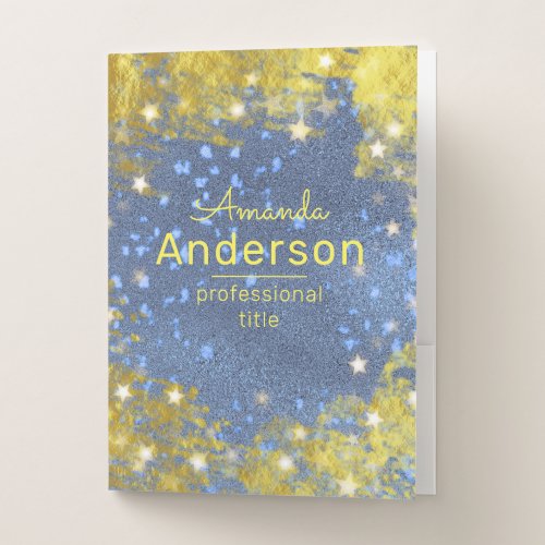 Fancy Stylish Chic Starry Glittery Blue And Gold  Pocket Folder