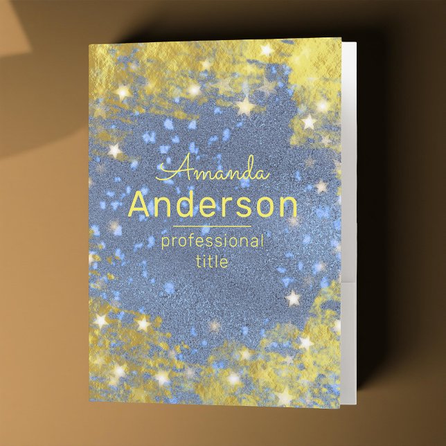 Fancy Stylish Chic Starry Glittery Blue And Gold  Pocket Folder (Creator Uploaded)