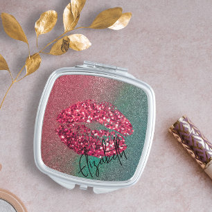 Fancy Stylish Glam Glitter Lipstick Kiss Ombre Compact Mirror