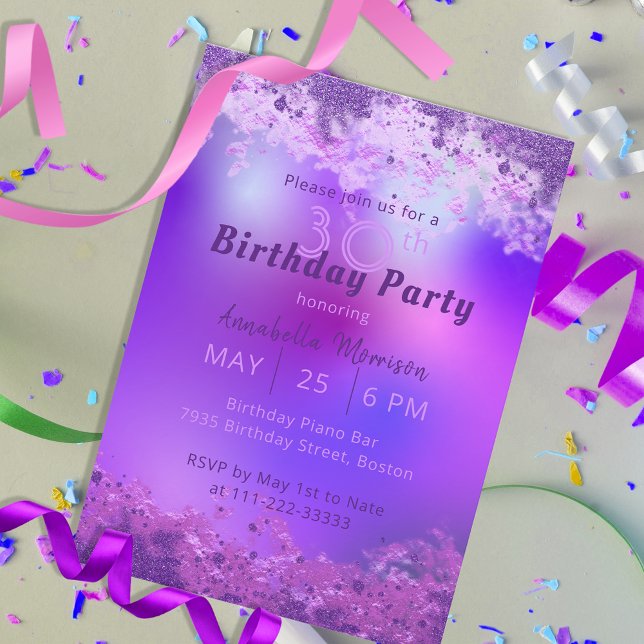 Fancy Stylish Modern Purple Violet Glitter Custom Invitation (Creator Uploaded)