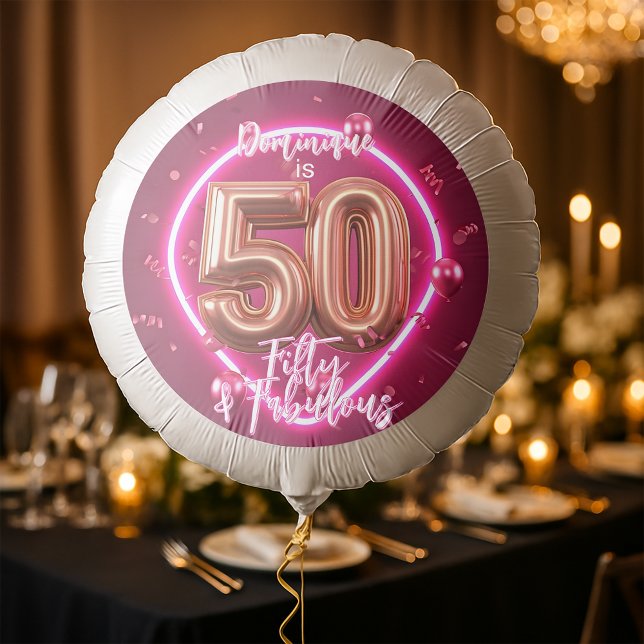 Fancy Stylish Neon Glow Rose Gold 50th Birthday Balloon (Creator Uploaded)