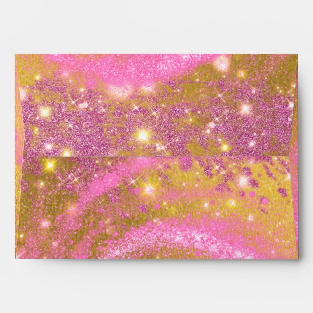 Fancy Stylish Sparkly Pink and Gold Glitter Foil  Envelope (Back (Top Flap))