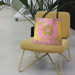 Fancy Stylish Sparkly Pink and Gold Glitter Foil Tote Bag