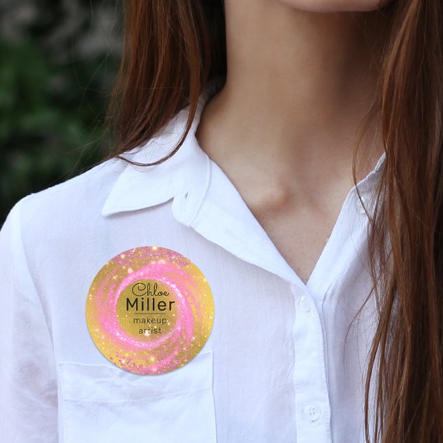 Fancy Stylish Sparkly Pink and Gold Makeup Artist  Name Tag (Creator Uploaded)