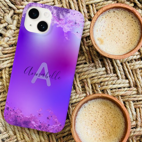 Fancy Stylish Violet Purple Modern Glam Glittery Case_Mate iPhone 14 Case