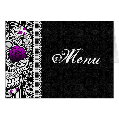 Fancy Sugar Skull Wedding Table Menu Card