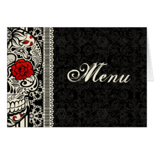 Fancy Sugar Skull Wedding Table Menu Card