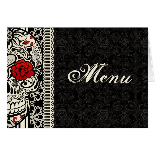 Fancy Sugar Skull Wedding Table Menu Card (Front Horizontal)