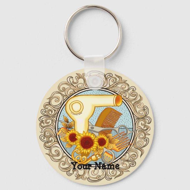 Fancy Sunflowers Beautician   Keychain (Front)