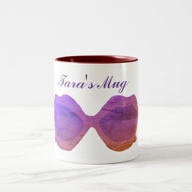 Fancy Sunglasses Custom Name Two-Tone Coffee Mug (Center)