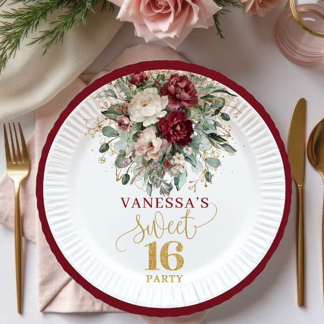 Fancy Sweet 16 Blush Burgundy Gold Plate (Fancy Sweet 16 Blush Burgundy Gold Plate)
